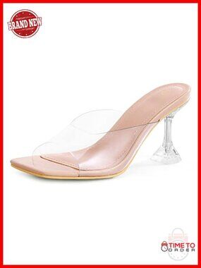 Clear Heeled Sandals Square Toe Transparent Slip On Dress Shoes